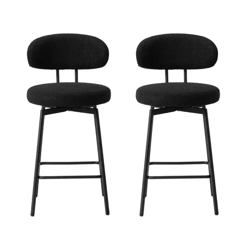 Modern Upholstered Faux Shearling Fabric Counter Height Bar Stools with Back (Set of 2