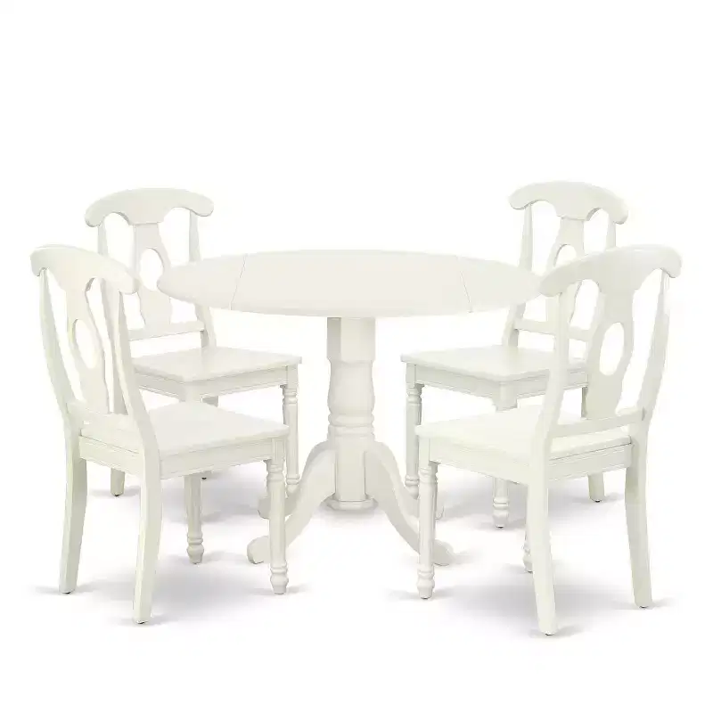 HomeStock 5 Piece Dining Room Furniture Set Includes a Round Kitchen Table with Dropleaf and 4 Dining Chairs, 42x42 Inch