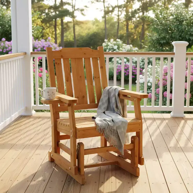 Karl Home | Classic Teak-Finish Fir Wood Patio Glider Chair