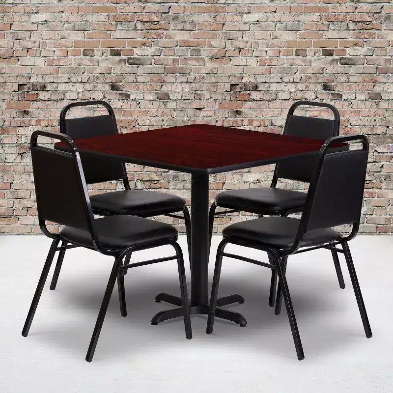 Emma and Oliver 36 Square Laminate X-Base Table Set with 4 Banquet Chairs