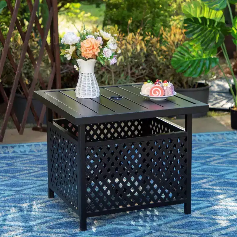3pc Patio Dining Set with Small Square Table with Umbrella Hole - Captiva Designs: Weather-Resistant, Quick-Dry Comfort