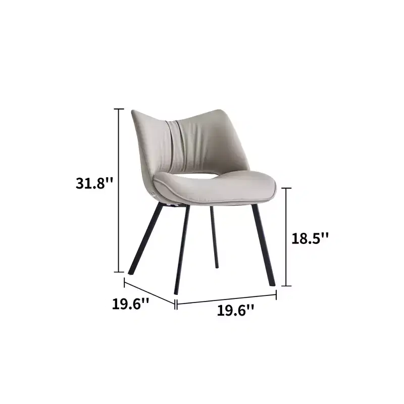 Chic Modern Upholstered Dining Chair with Curved Back and Black Metal Legs - Light Grey