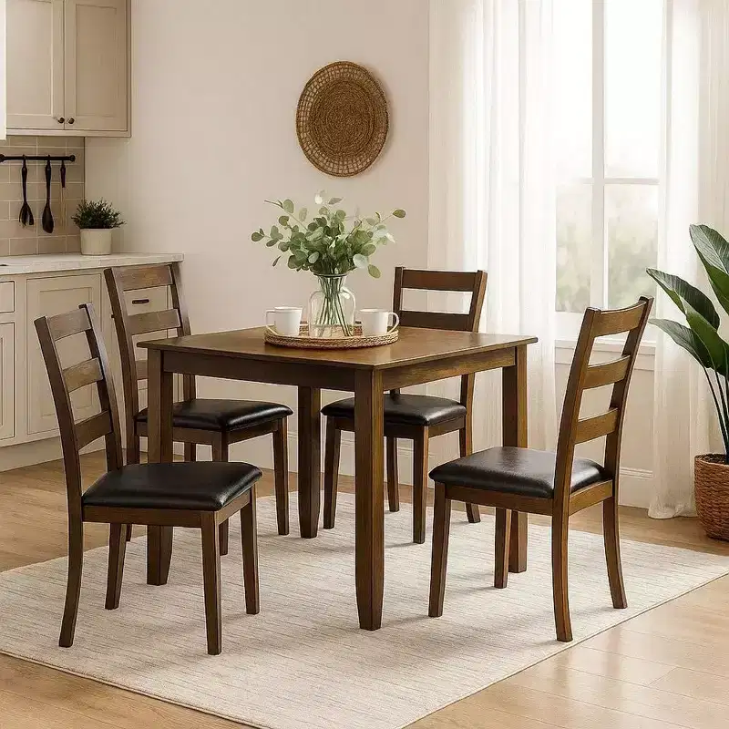 Royal Hampton 5 Piece Dining Table Set with Leatherette Seating, Brown