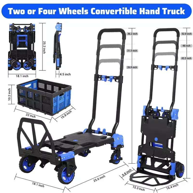 Foldable trolley with foldable, 2 in 1 convertible folding trolley with telescopic handle for kitchen warehouse outdoor