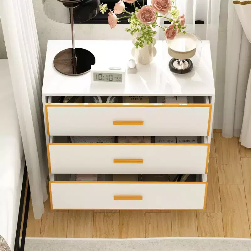 3-Drawer Modern Nightstand with Open Metal Frame, Black & Gold Finish, 28.7