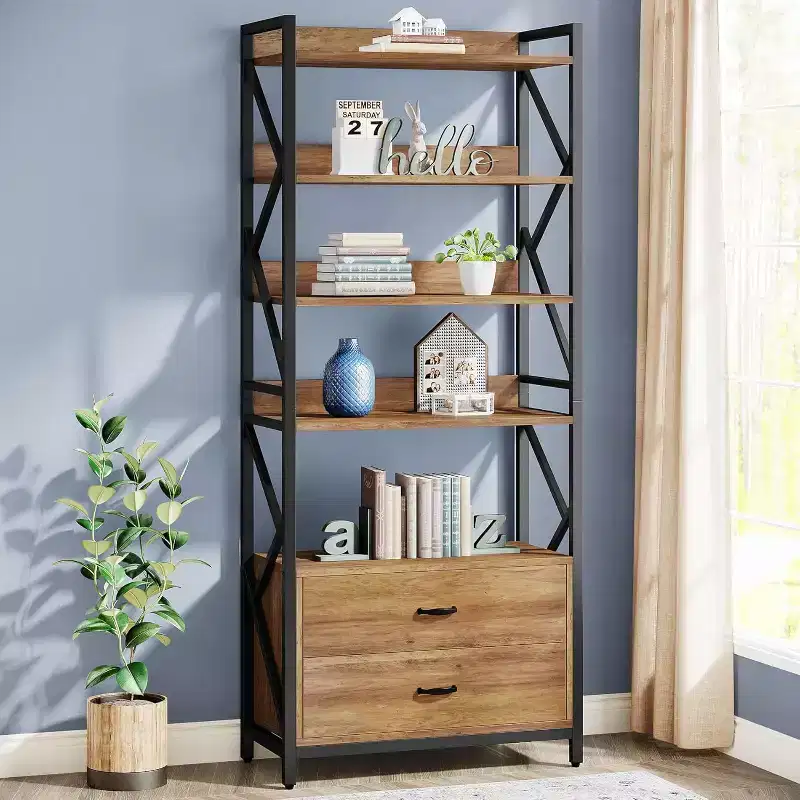 Lantine 70.8 2 Drawers 5 Shelf Open Bookcase