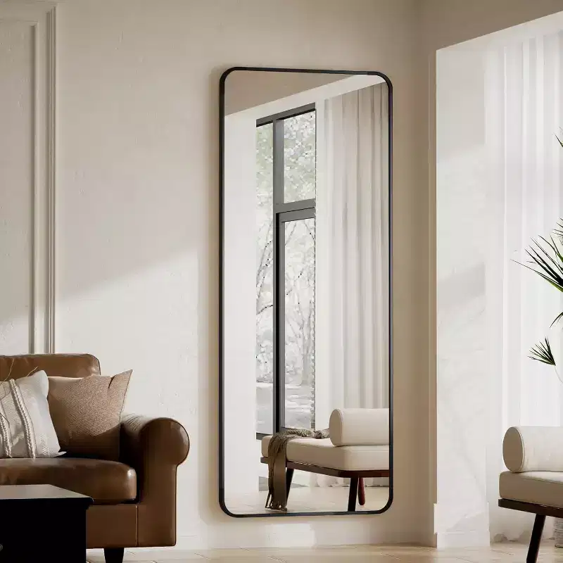 65 x 24 Full Length Mirror with Rounded Corners, Floor Mirror for Standing, Hanging or Leaning in Bedroom or Dressing Room