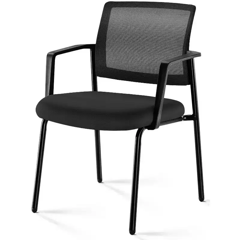 MAYEERTY Mesh Back Stacking Arm Chairs, Upholstered Fabric Sturdy Metal Stacking Chairs