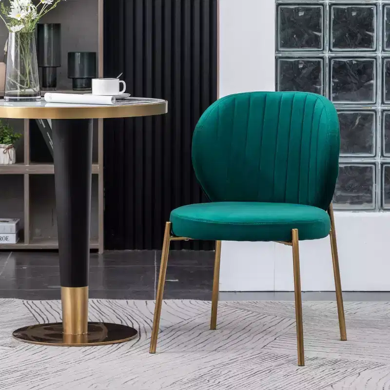 Contemporary Green Velvet Dining Chair with Gold Metal Frame