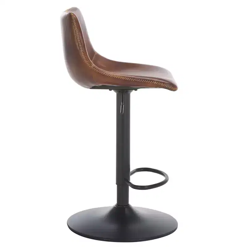 Adjustable Bar Stool, Iron Frame, PU Leather Seat, 360° Swivel, Footrest, 275LBS