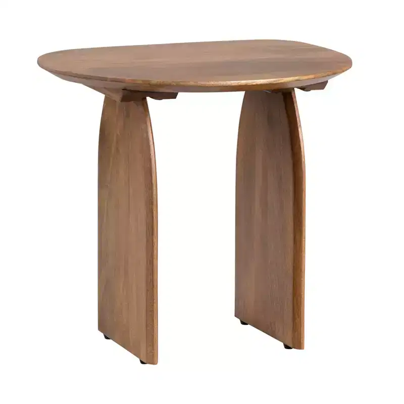Round Brown Solid Wood Accent End Table
