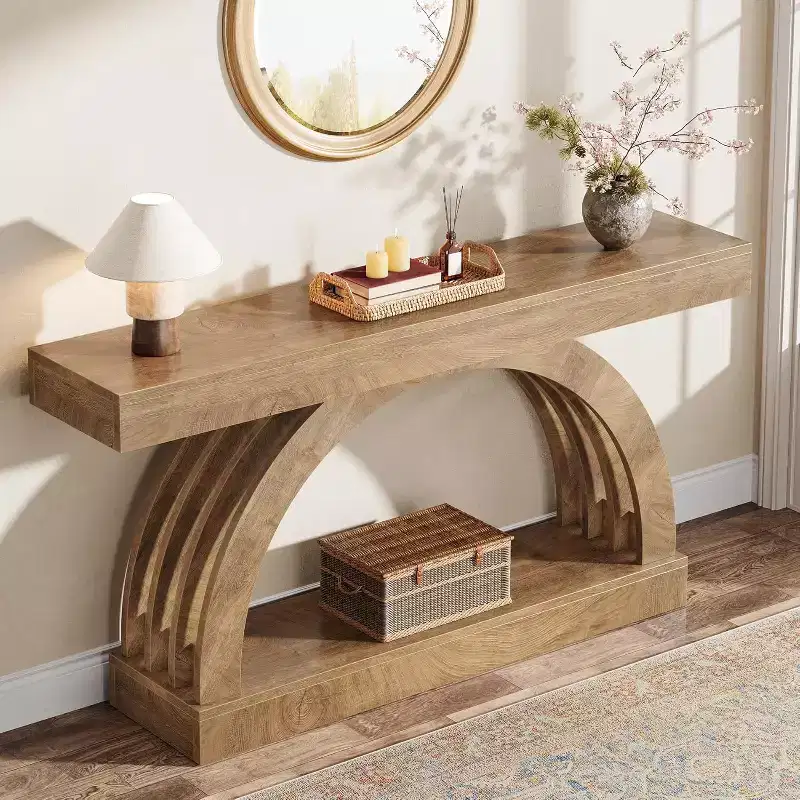 Lantine 63-Inch Entryway Table, 2-Tier Sofa Table Behind The Couch, Farmhouse Narrow Unique Arched Console for Hallway, Living Room, Foyer
