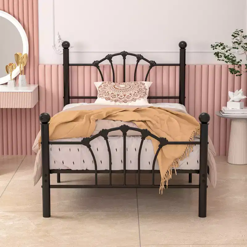 Twin Bed Frame with Headboard and Footboard, Modern Metal Platform Bed