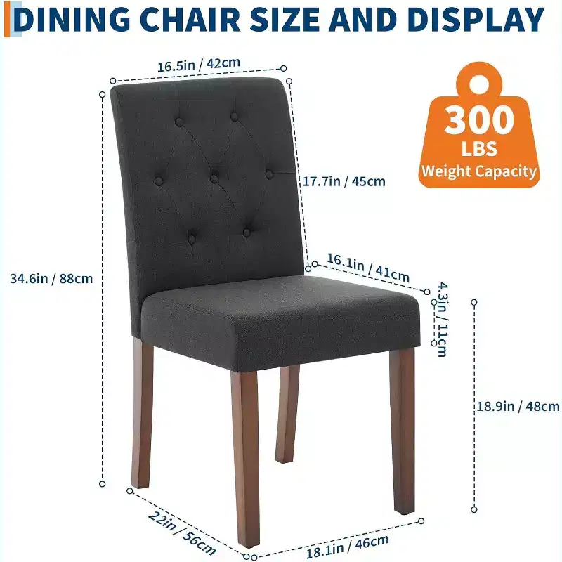 Dining Chairs Set of 4, Button Tufted Parsons Chairs with Wood Legs and Padded Seat, Modern Fabric Side Chairs for Dining Room Kitchen, Black