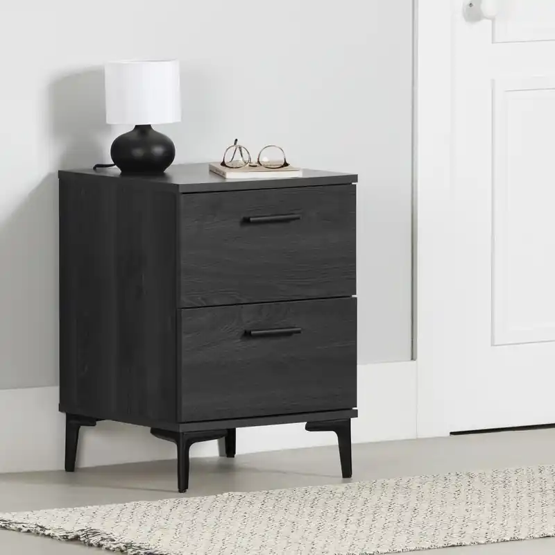 2-drawer Nightstand With Metal Legs - Gray Oak