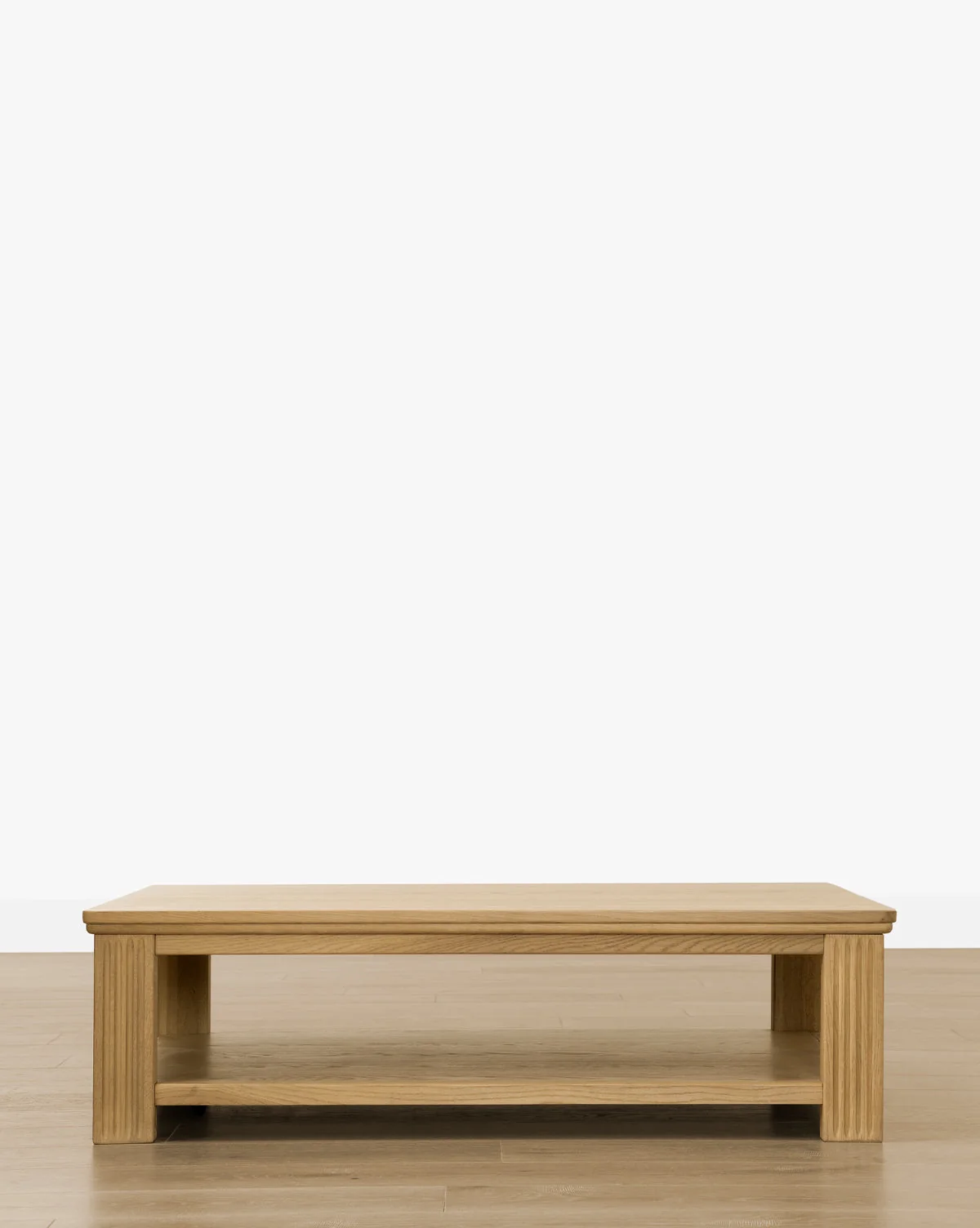 Traditional Drift Oak Coffee Table with Vertical Fluting & Wire-Brushed Texture for Living Room