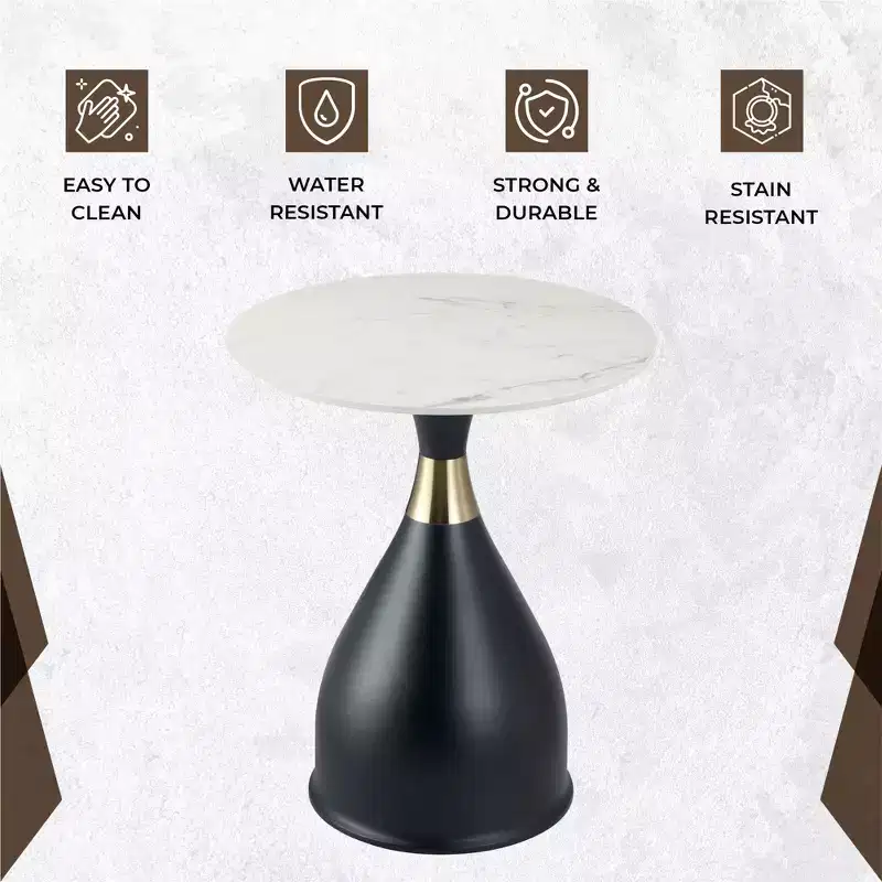 LeisureMod Bento Sintered Stone Top Side Table - Black Pedestal Base Nightstand