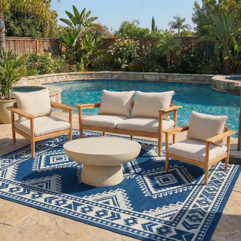 Christopher Knight Home Kara 4 Piece Patio Acacia Wood Chat Set with Lightweight Concrete Table