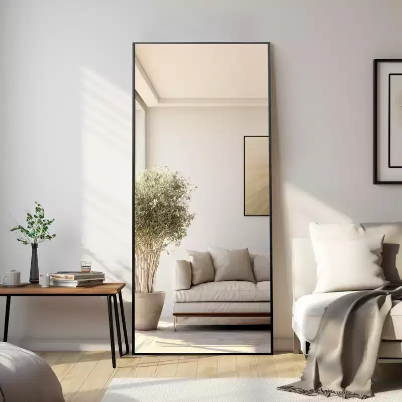 34 in. W x 71 in. H Rectangular Metal Framed Bathroom Wall Mirror in Black