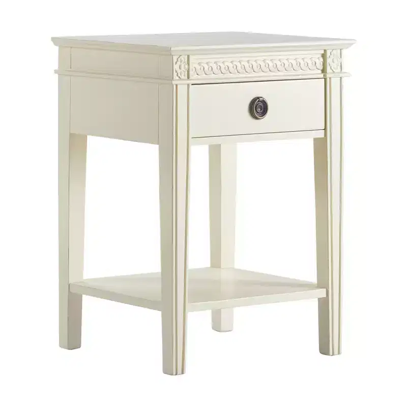 Westport Side Table Antique White - Finch: French Countryside Inspired, One-drawer, Distressed Finish, Brass Hardware
