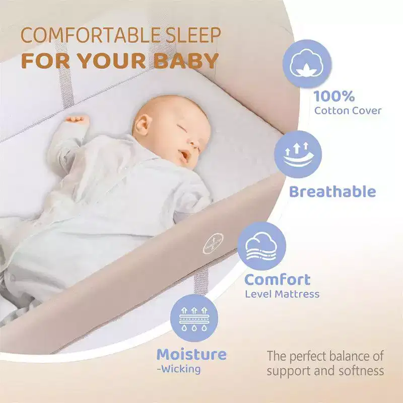 3-in-1 Baby Bassinet Crib Bedside Sleeper – Beige with Hanging Bag & Changing Table