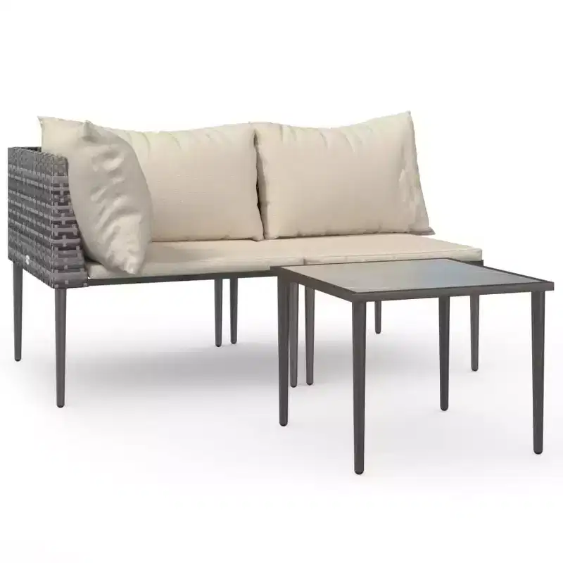 vidaXL Garden Lounge Set Gray PE rattan, steel, polyester Medium Modular