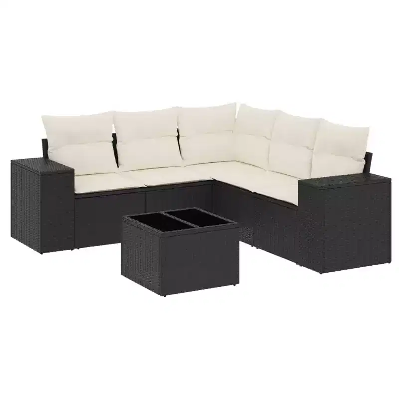 vidaXL Garden Sofa Set Black PE rattan, powder-coated steel, tempered glass