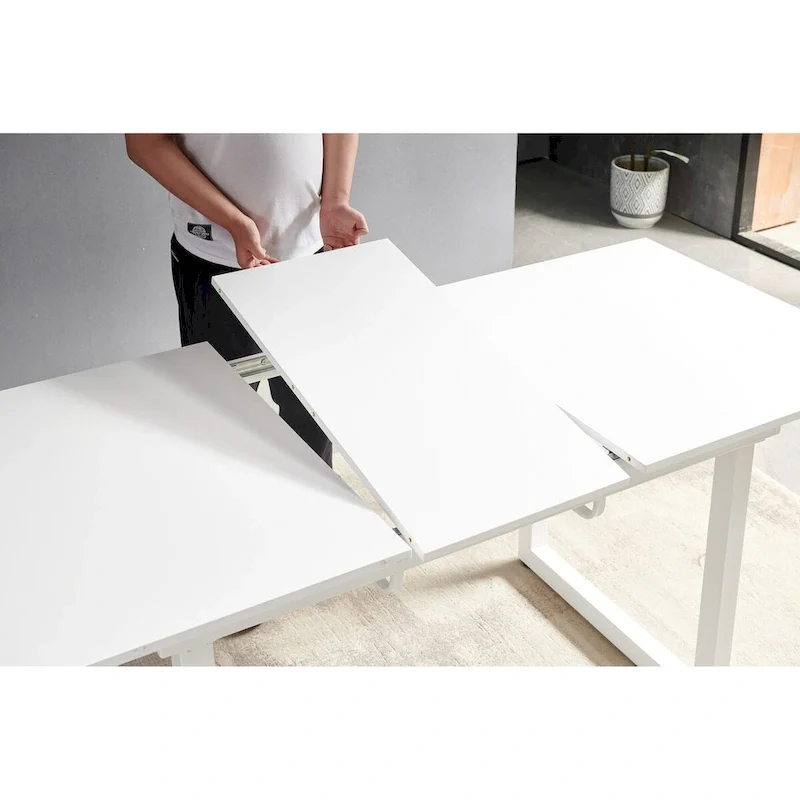 Square Extendable Dining Table with metal leg,Modern Space Saving Kitchen Table( 70.86 W x 31.5 D x 29.5 H)