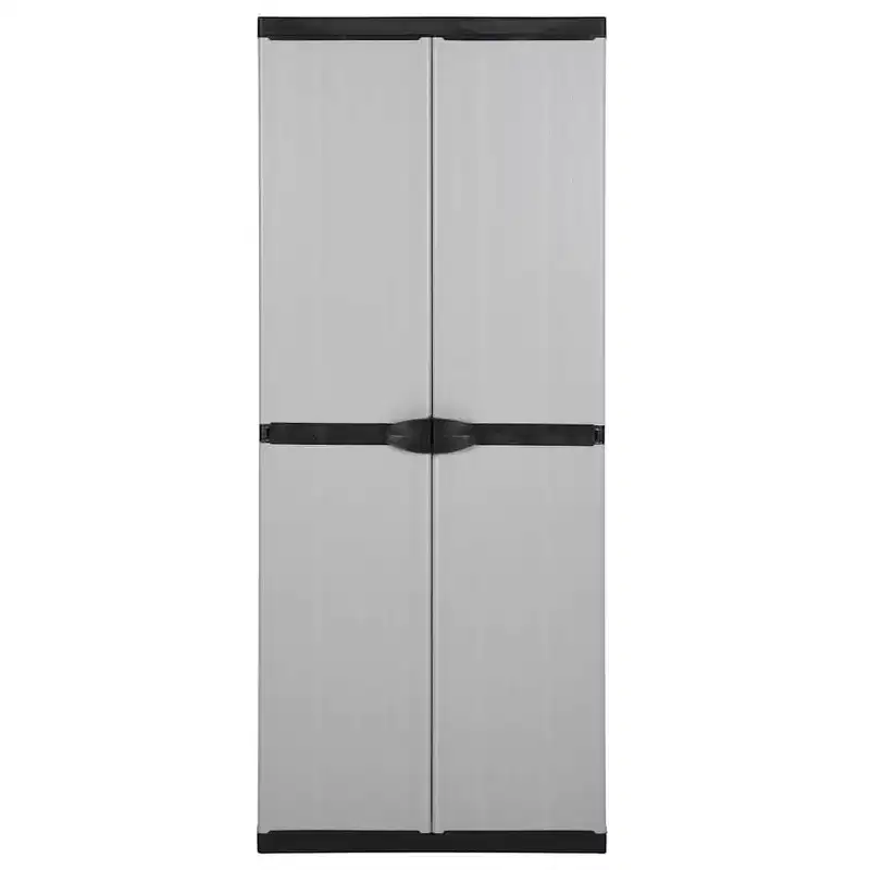 vidaXL Garden Storage Cabinet with 3 Shelves - Sturdy PVC and PP Material - Lockable Design - Suitable for Outdoors - Gray&Black, 26.8x15.7x66.1