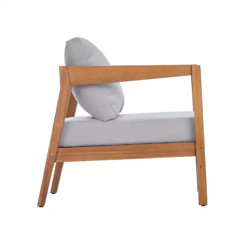 Christopher Knight Home Marine Farmhouse Acacia Wood Upholstered Patio Lounge Chair with Cushion