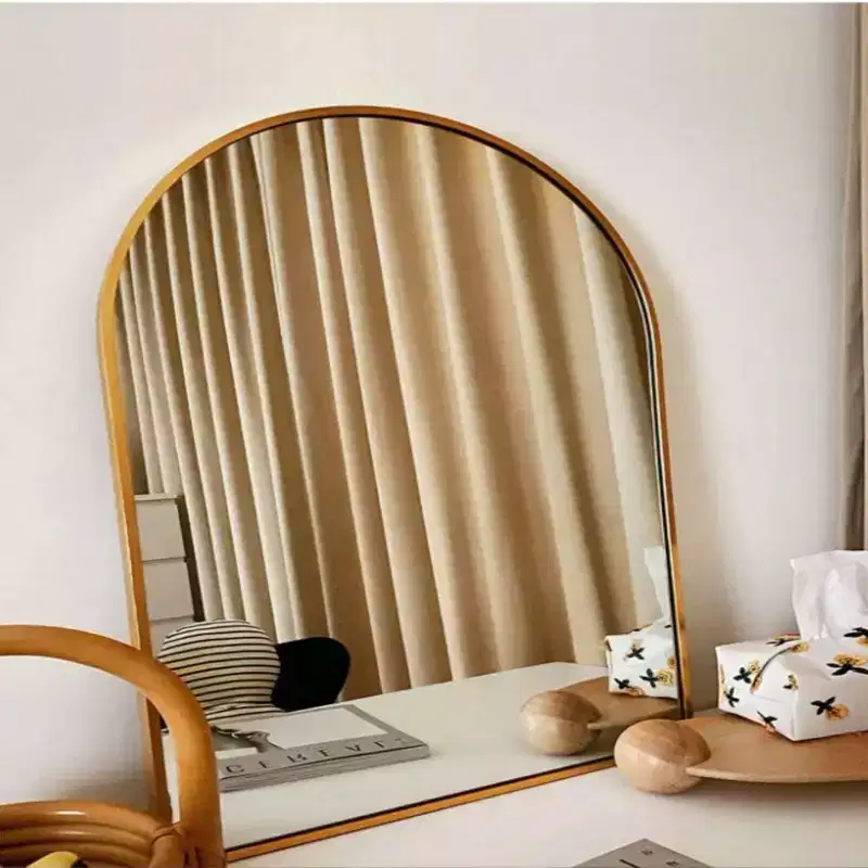 26 x 38 Arched Mantle Mirror, Black/Gold-HOMLUX: Metal Frame, Wall Mount, Modern Decor