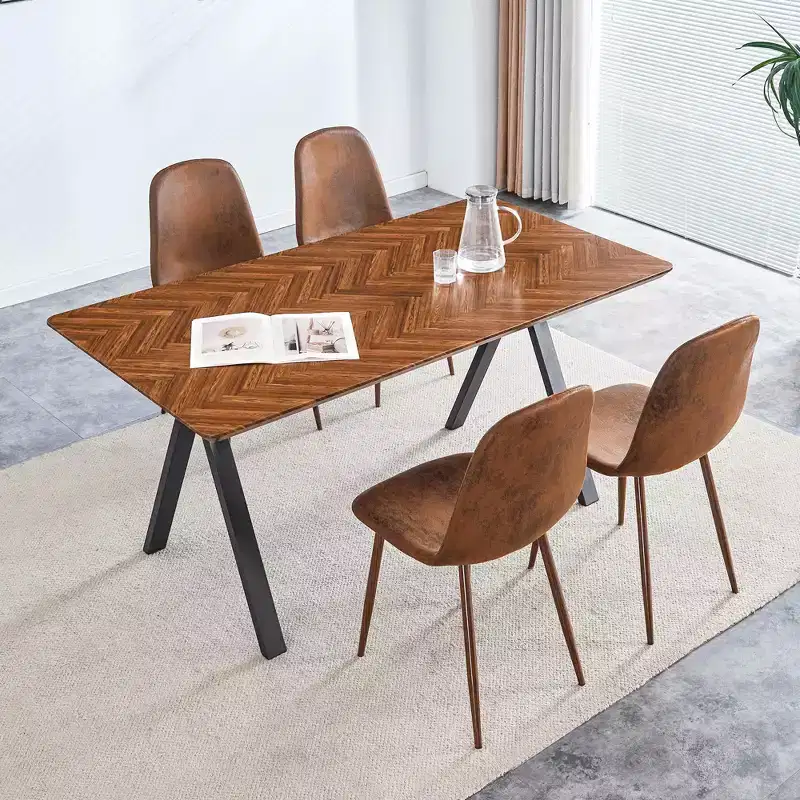 GDFStudio Hobson Modern 5 Pieces Wood and Faux Leather Upholstered Dining Table Set