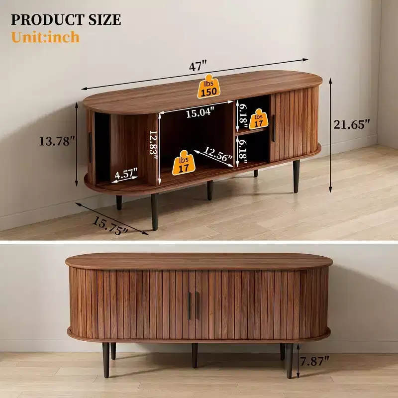 47 Walnut Modern TV Stand with Sliding Door & Storage Compartment