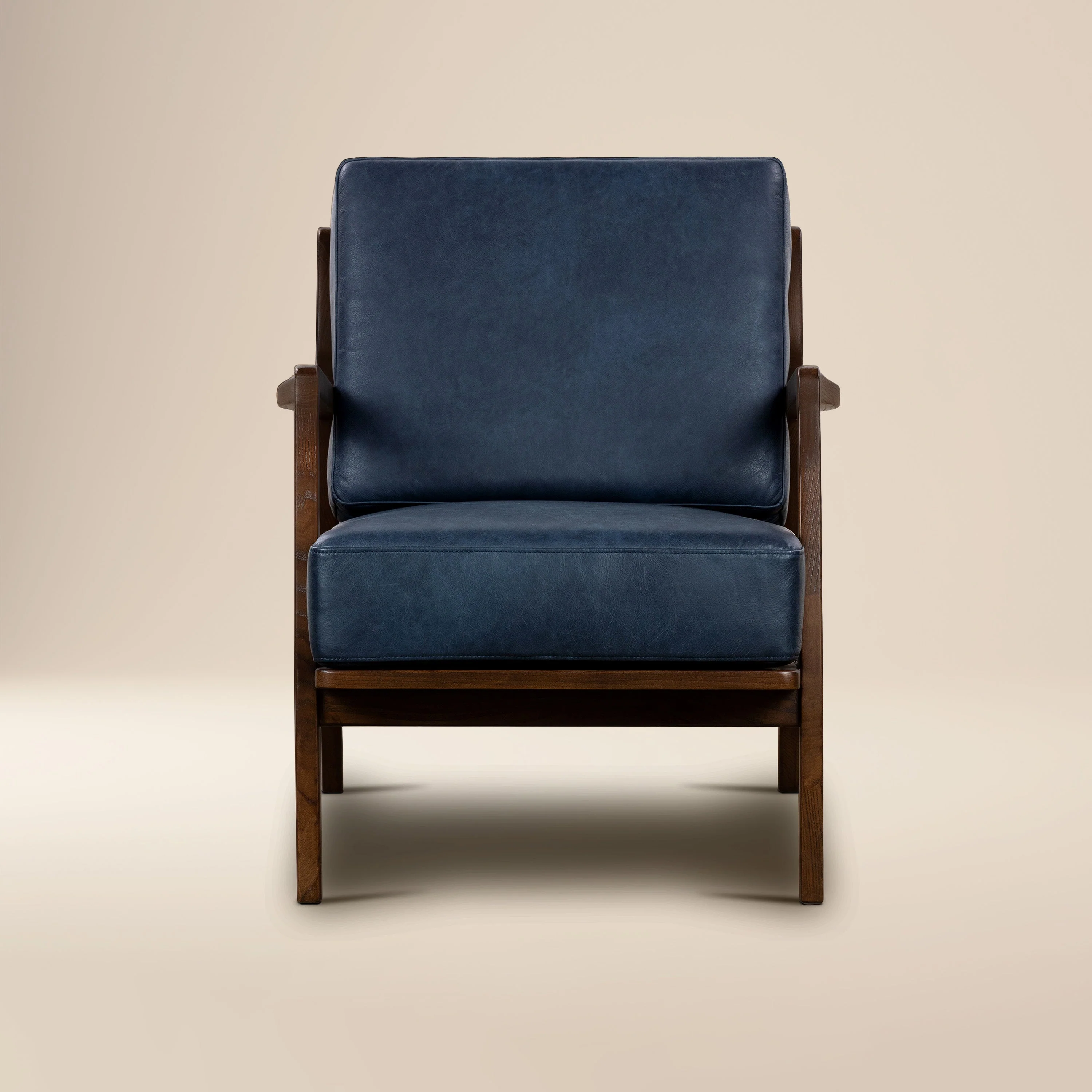 Modern Midnight Blue Leather Lounge Chair with Kiln-Dried Wood Frame