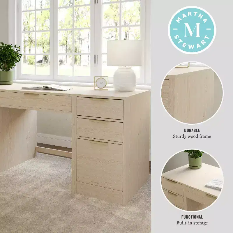 Modular Home Office Desk with Single Drawer & Dual 3-Drawer File Cabinets, Wood Composite