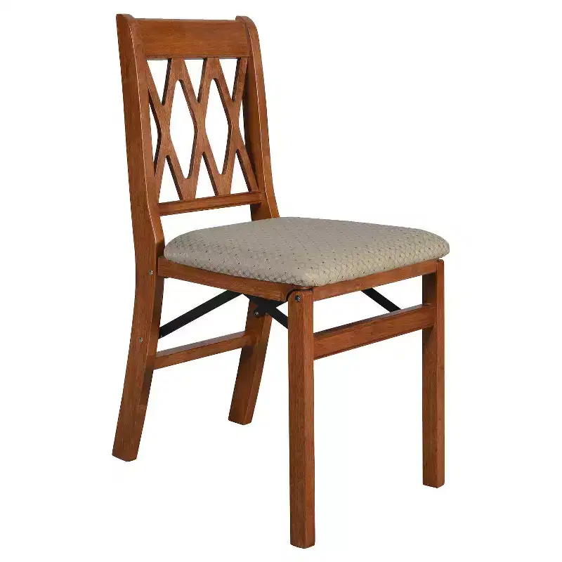 Stakmore Set of 2 Lattice Back Folding Chair Cherry Upholstered, Wood Frame, Fully Assembled