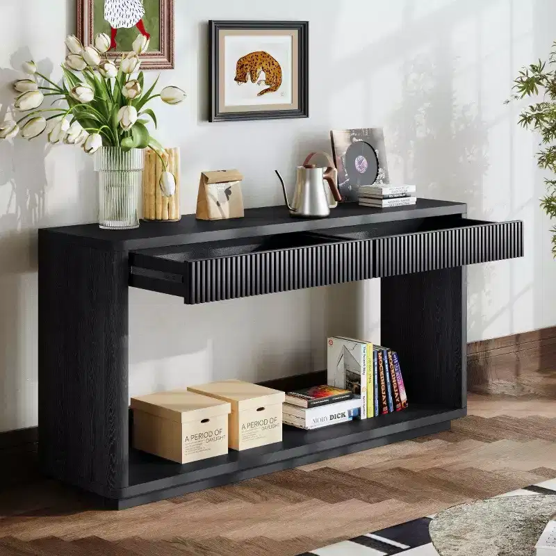 Wood Veneer Farmhouse Console Table 60