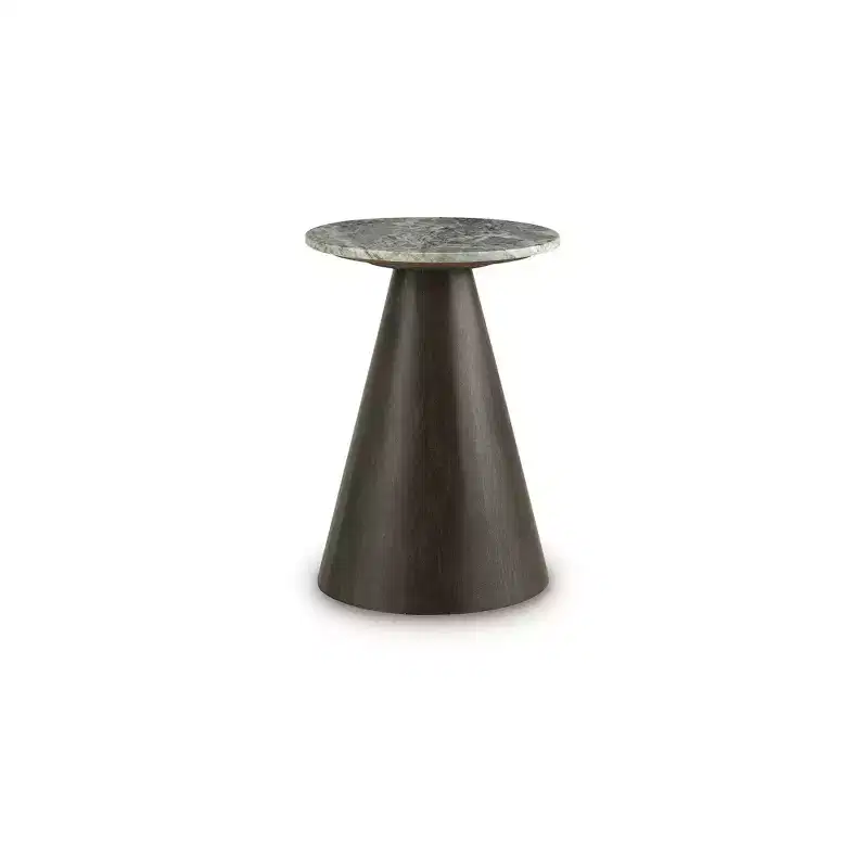 Waltnor Accent Table - Natural Marble Top with Mango Wood Base, Mixed-Material Design