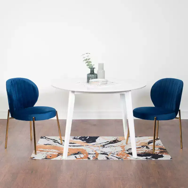 Roundhill Furniture Amoa Contemporary Dining Set, White Round Dining Table with 2 Chairs, 3-Piece