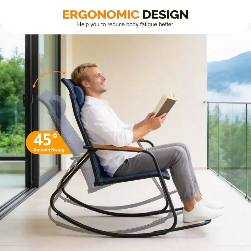 Karl Home | Teslin Patio Rocking Chair with Footrest and Head Pillow