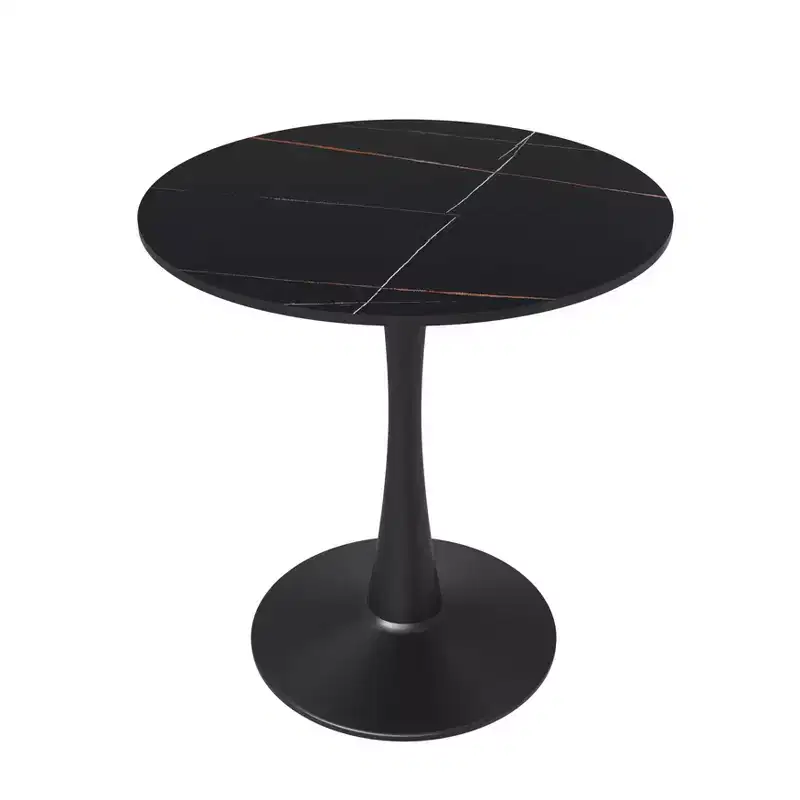 LeisureMod Bristol 27 Round Dining Table  Sintered Stone Top, Black Steel Pedestal Base, Accent Caf Table for Kitchen & Small Spaces