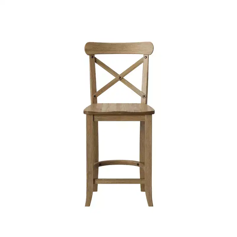Natural Wood X-Back Counter Stool with Footrest, 24