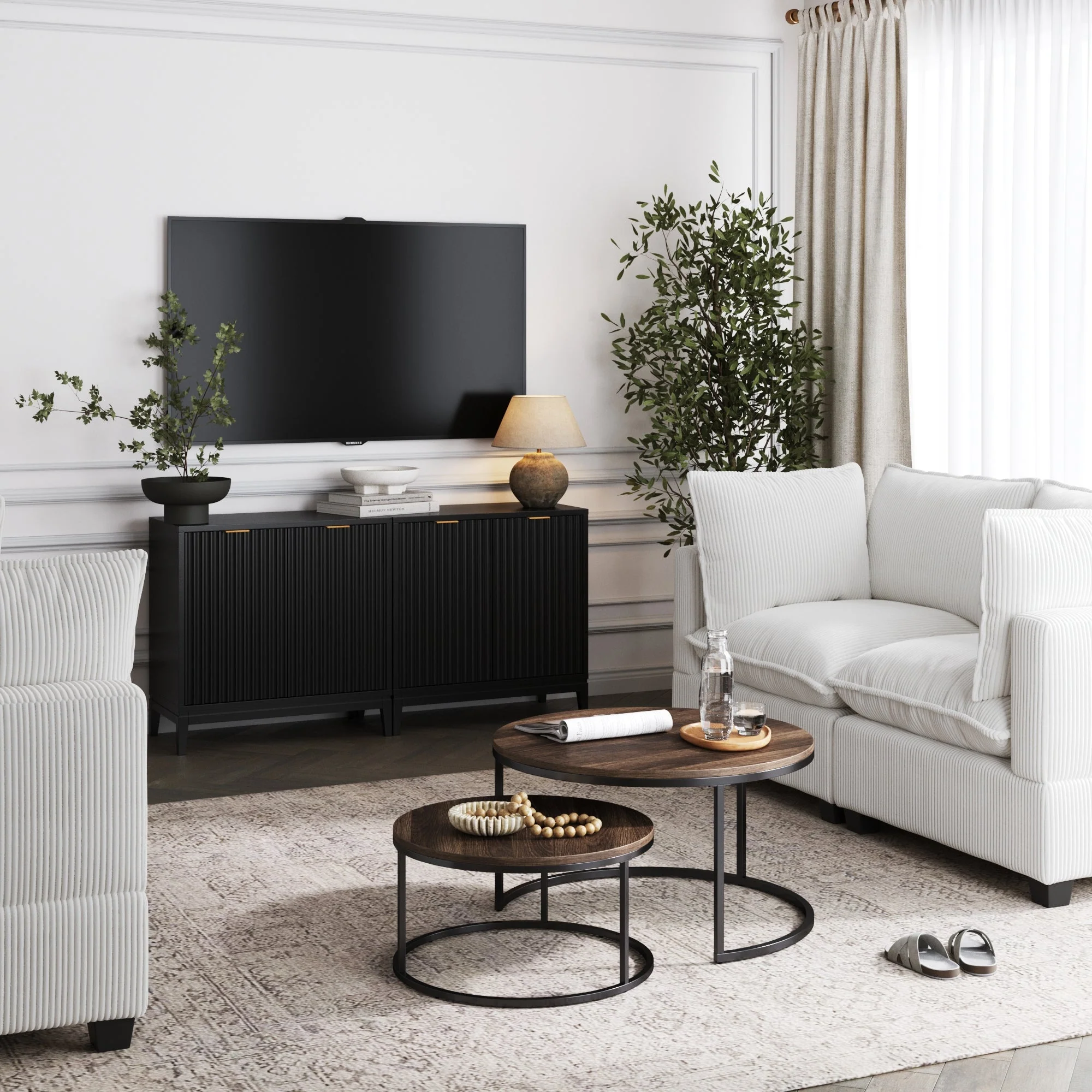 Mid-Century Fluted TV Console for TVs up to 65 Black