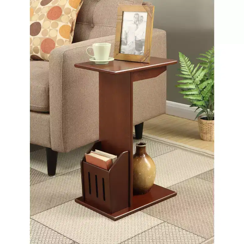 C-Shape Magazine End Table with Round Wood Top