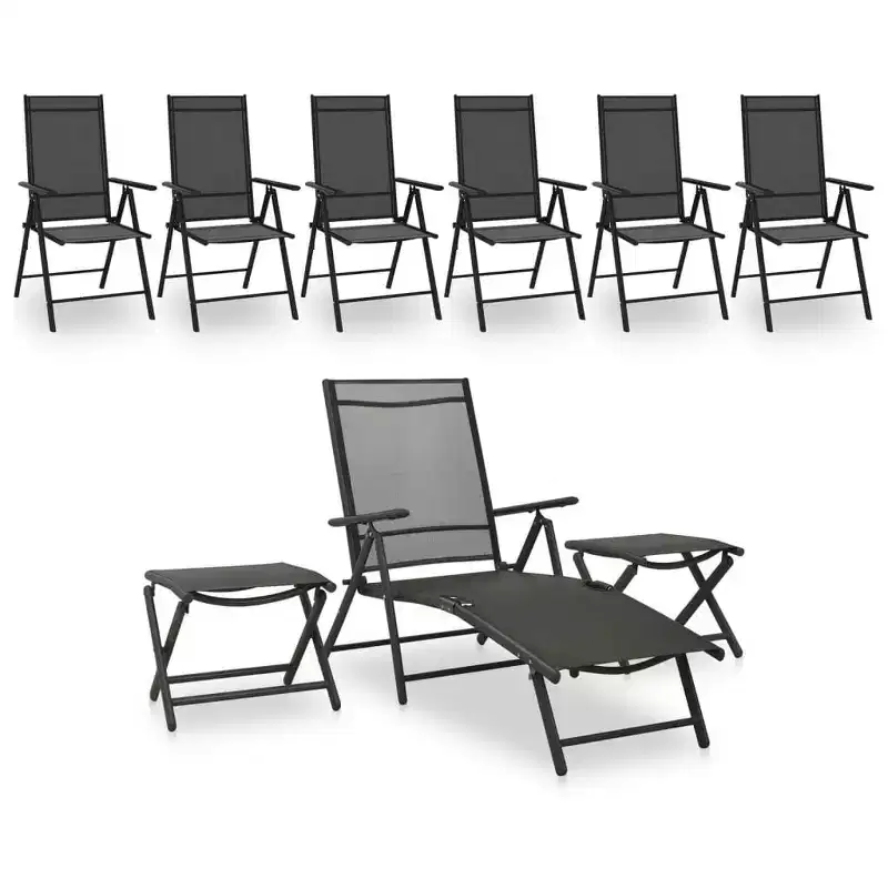 vidaXL Garden Lounge Set Black and Charcoal Aluminum, Textilene Medium - Anthracite