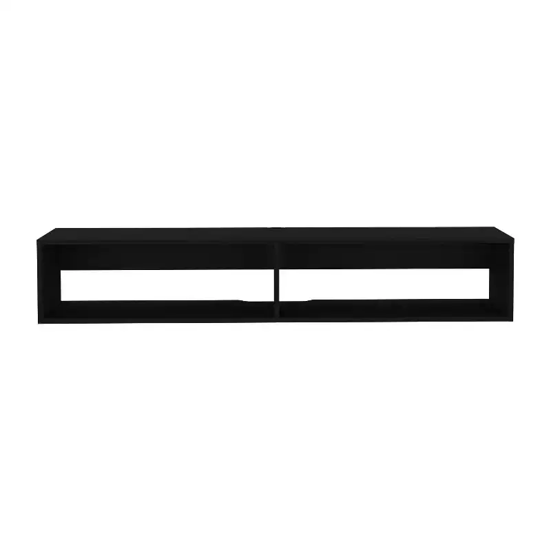 JVNOXK 59 Inch Modern Floating TV Stand, Fits TVs Up to 60 Inches and Below, for Living Room, with 2-Tier Shelves, Wooden with Cable Holes, Black