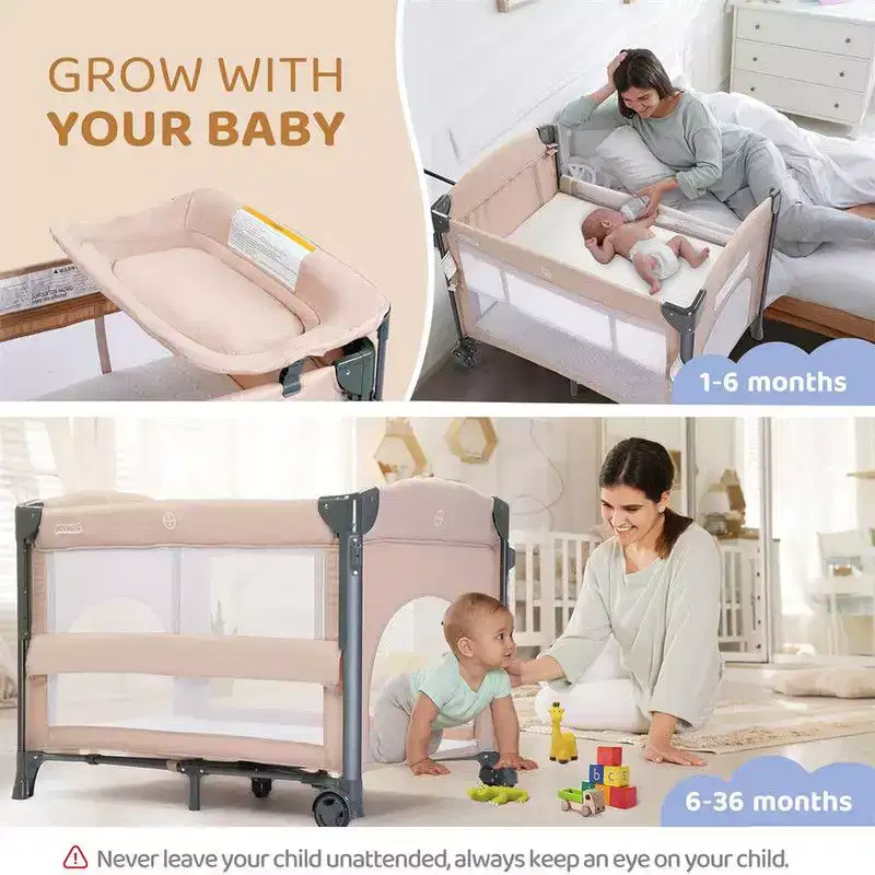 Aluminum 3-in-1 Baby Bassinet Bedside Sleeper 32.7''H x 43.31''W x 30.71''D