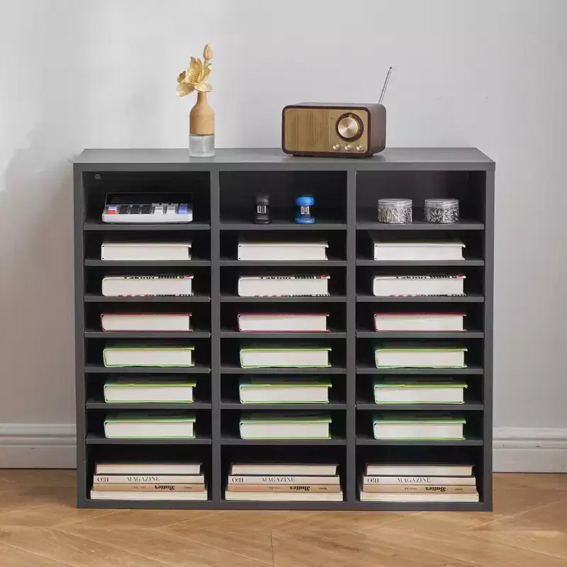 24-Compartment Literature Organizer with Adjustable Shelves Wood Mail Sorter