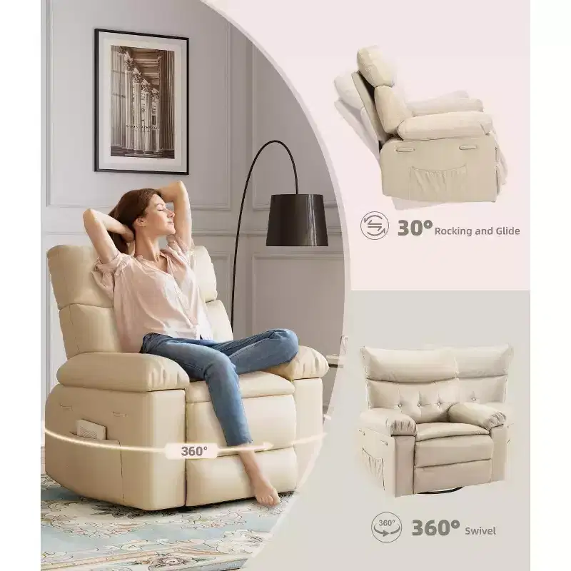 Recliner Chair, Swivel Rocker Recliners, 360 Swivel Reclining Chair with Heat and Massage