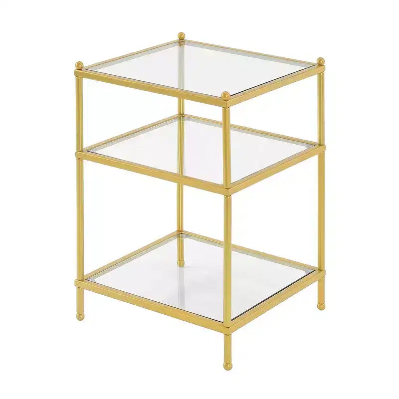 Square Glass Top End Table, Metal Frame, Gold or Medium Silver